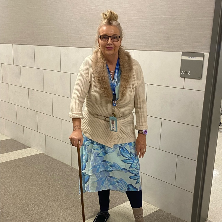 lady dressed as a senior citizen