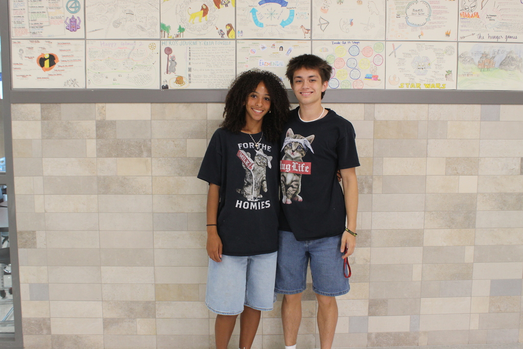 Tyler Legacy staff and students matching for twin day for HoCo spirit week