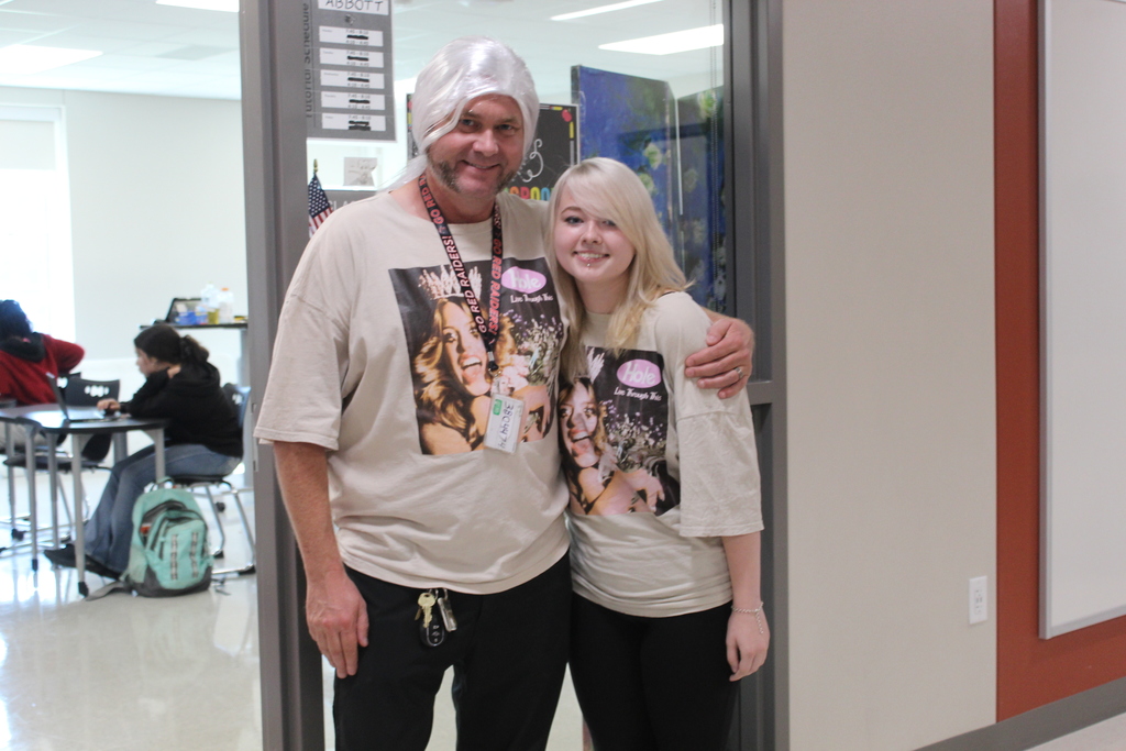 Tyler Legacy staff and students matching for twin day for HoCo spirit week