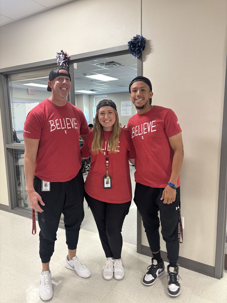 Tyler Legacy staff and students matching for twin day for HoCo spirit week