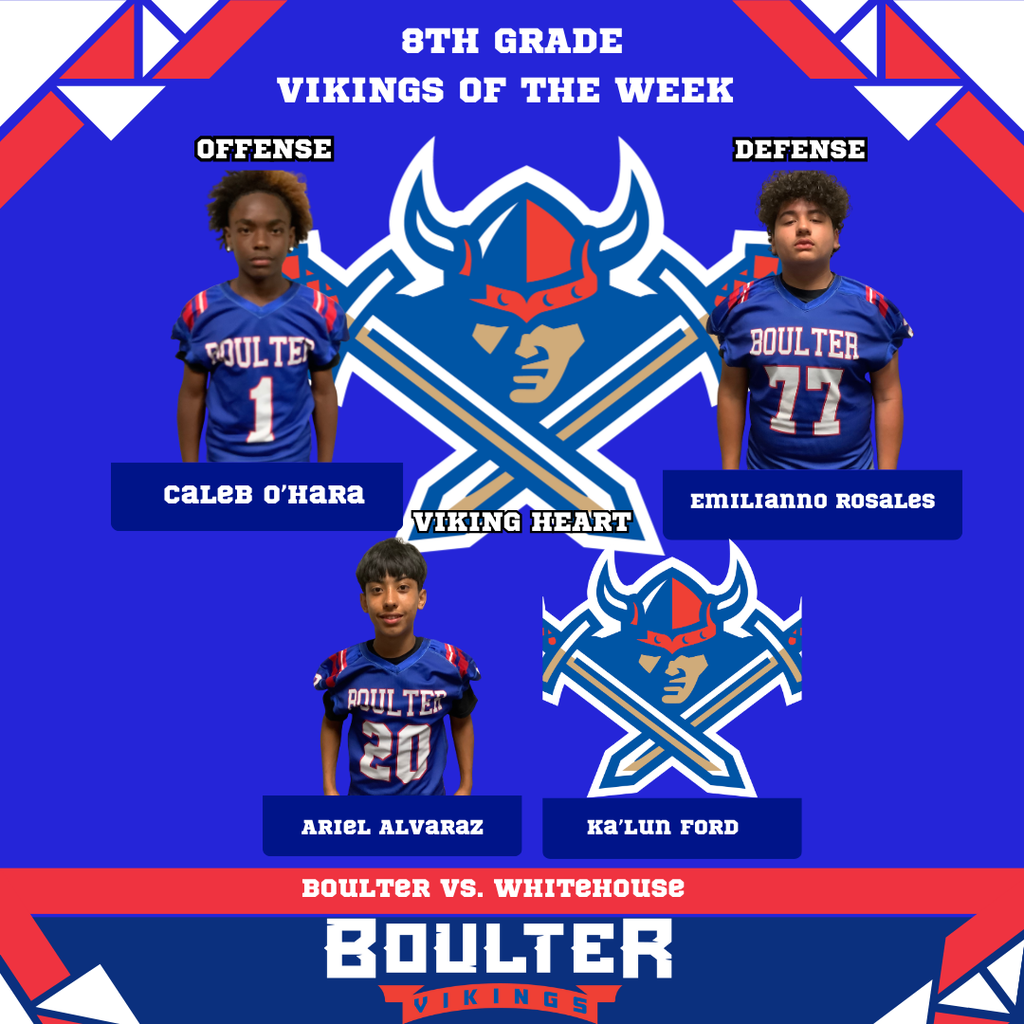 8th grade players of the week, Caleb O'hara, Emiliano Rosales, Ariel Alvarez, Ka'lun Ford