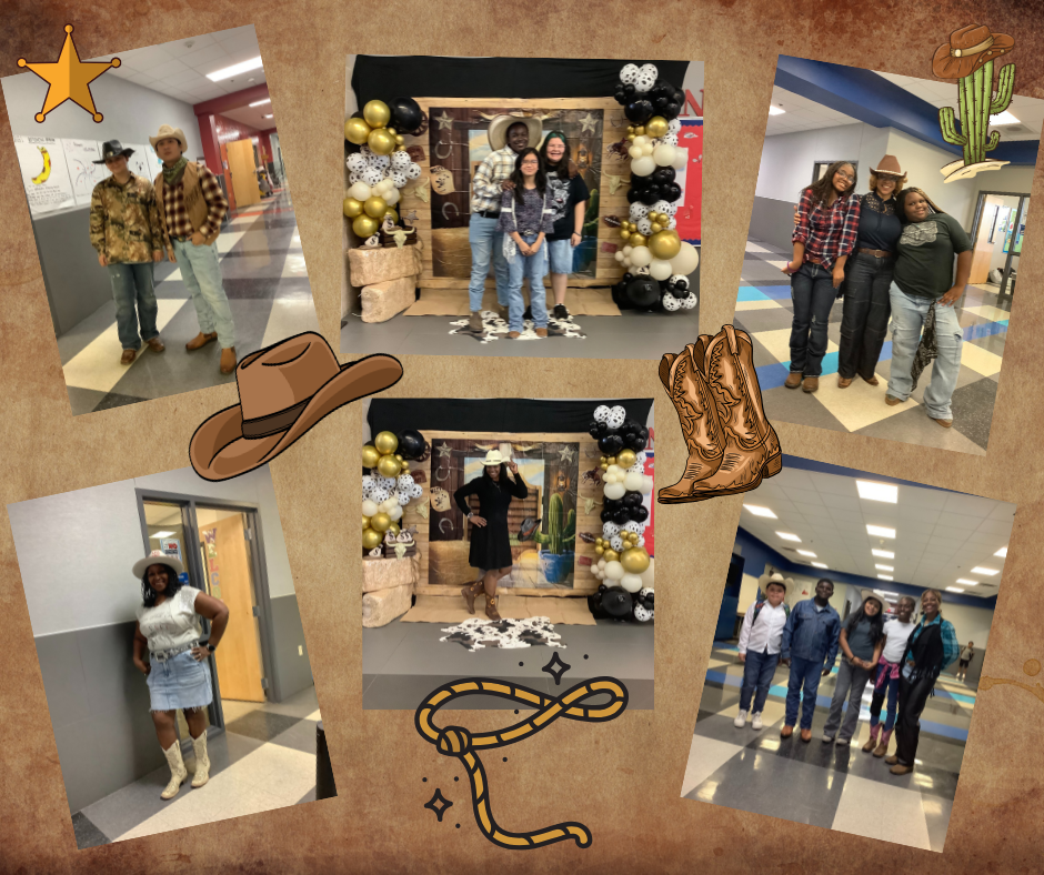 Pictures of students and teachers dressed up for the Round Up Day. 