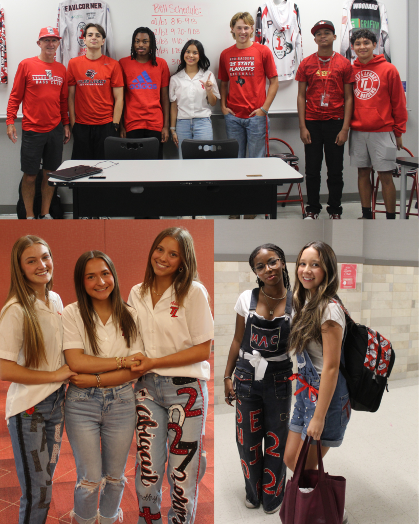 Tyler Legacy students in their Homecoming jeans, mums, and red