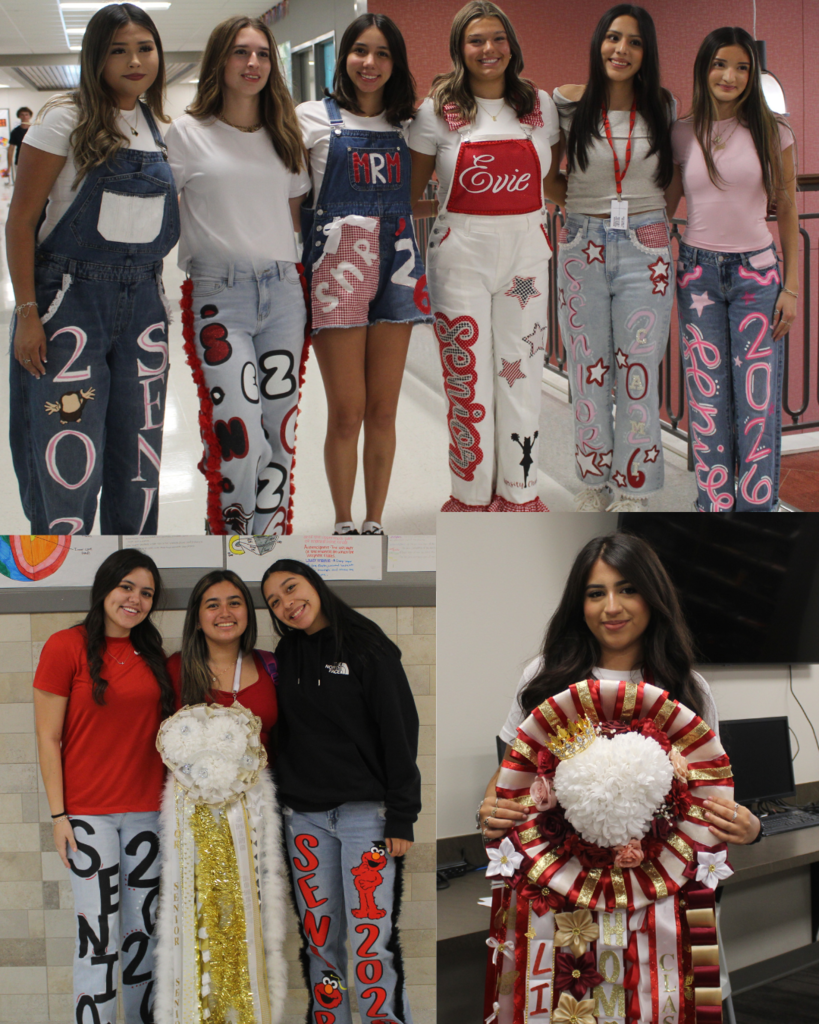 Tyler Legacy students in their Homecoming jeans, mums, and red