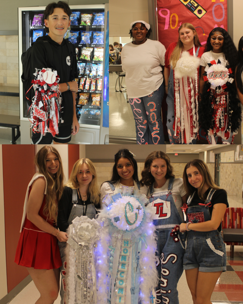 Tyler Legacy students in their Homecoming jeans, mums, and red