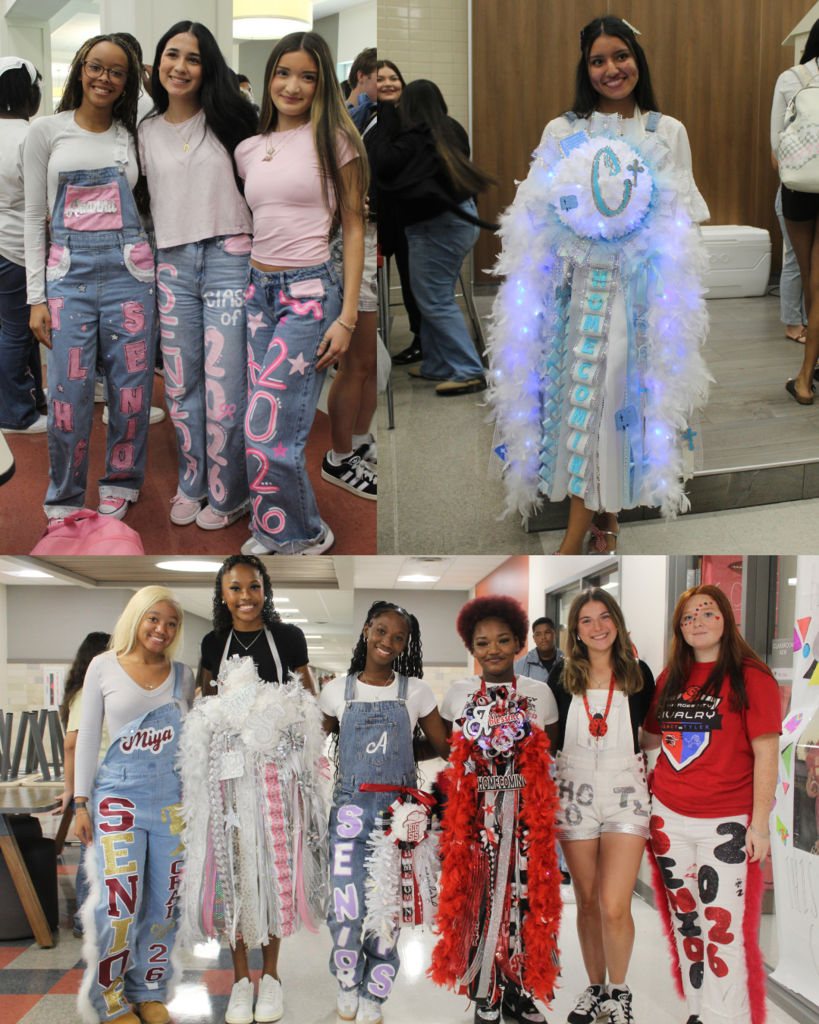 Tyler Legacy students in their Homecoming jeans, mums, and red