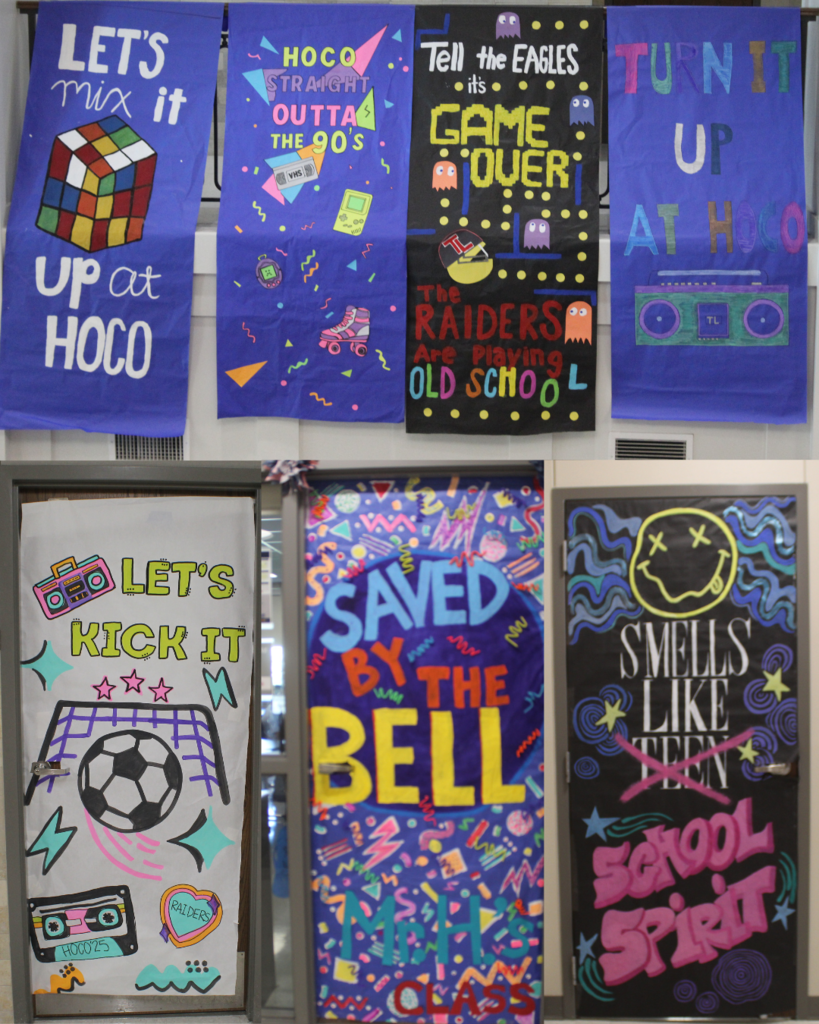 Tyler Legacy classroom doors decorated for Retro 90s HoCo week