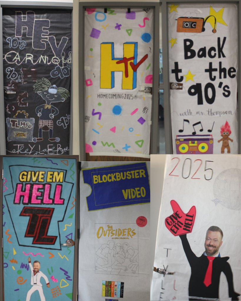 Tyler Legacy classroom doors decorated for Retro 90s HoCo week
