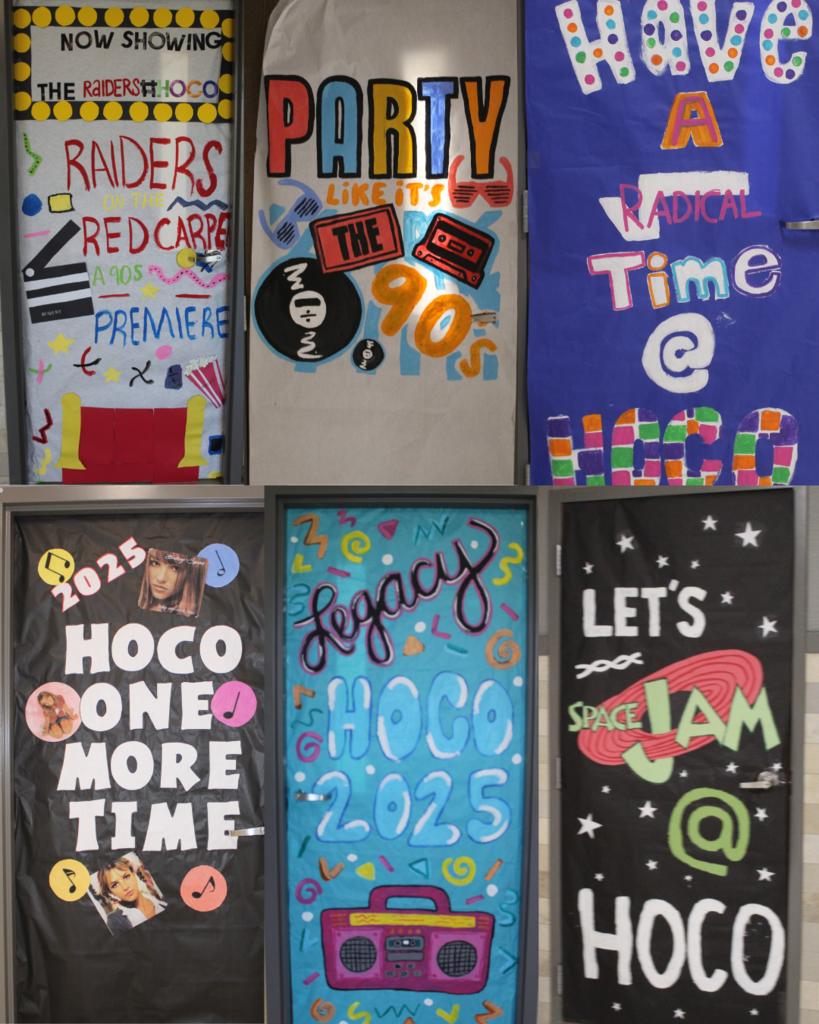 Tyler Legacy classroom doors decorated for Retro 90s HoCo week