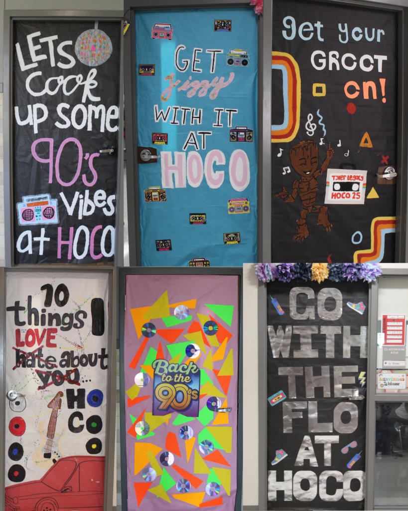 Tyler Legacy classroom doors decorated for Retro 90s HoCo week