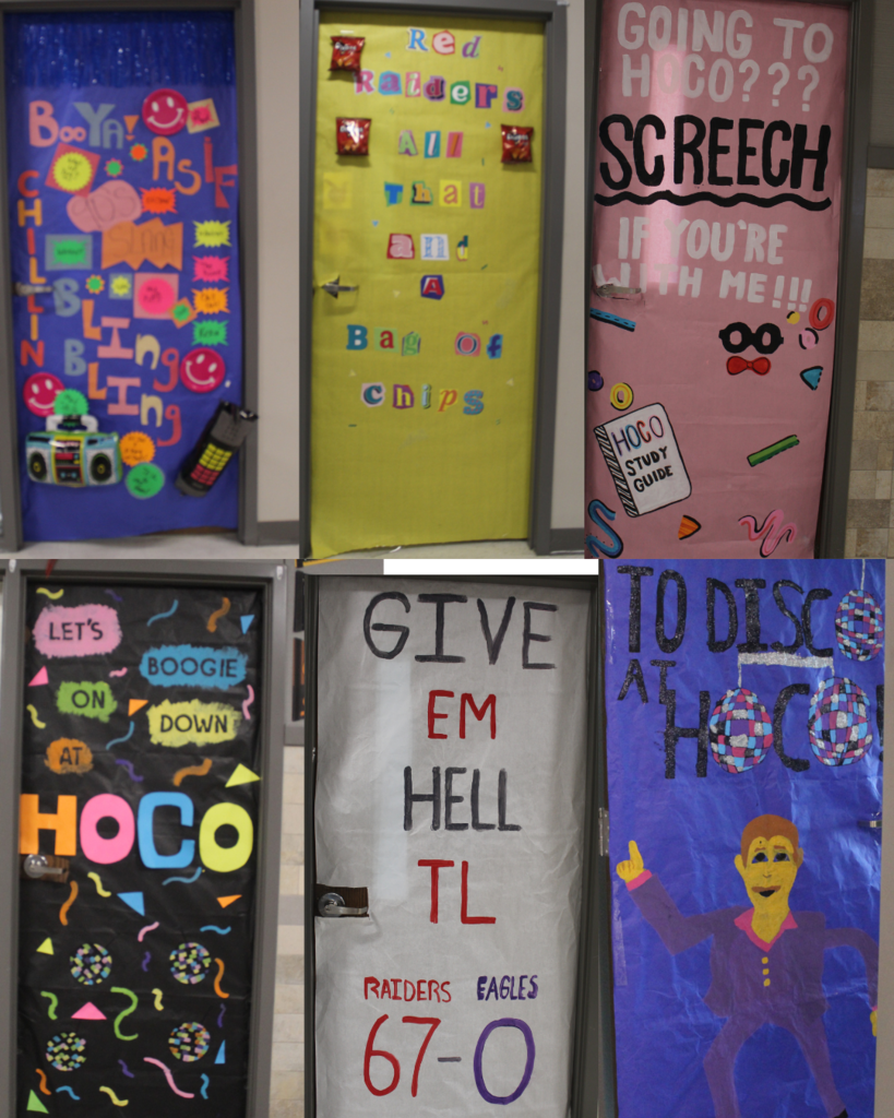 Tyler Legacy classroom doors decorated for Retro 90s HoCo week