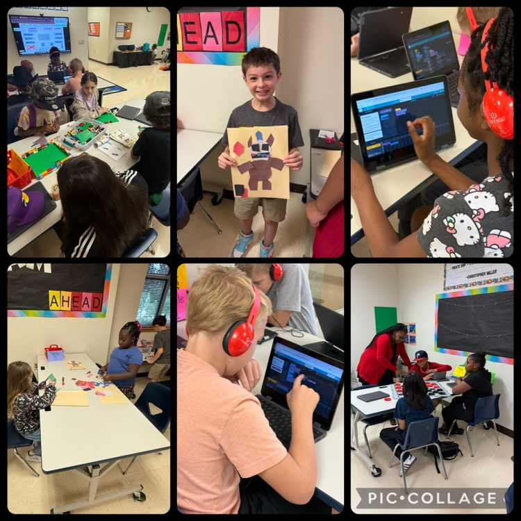 Students working in damn station, such as Legos, critical, thinking, games, art, Legos, engineering, and coding