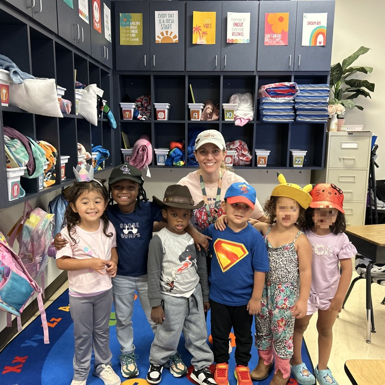 Students wearing hats for dress-up day