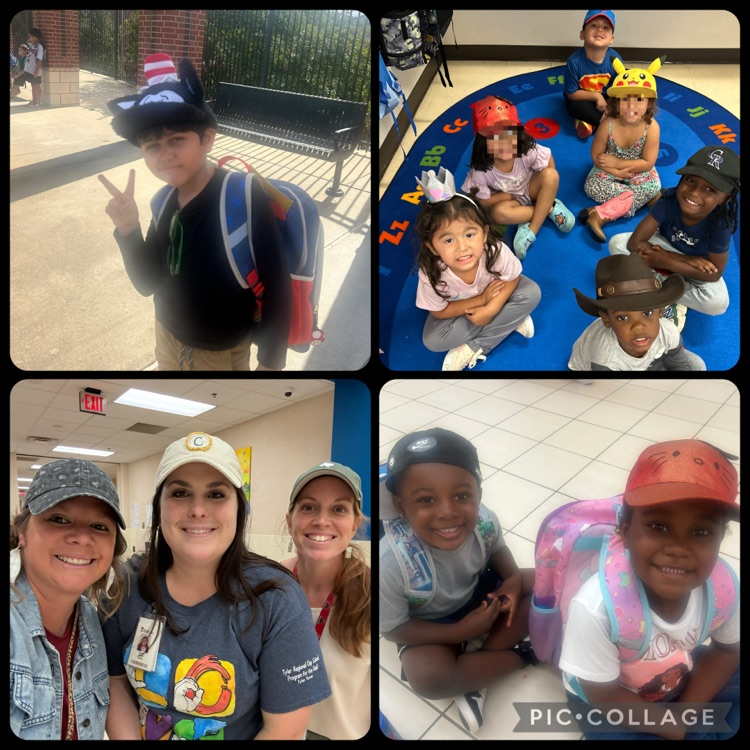 students and staff wearing hats for dress up days