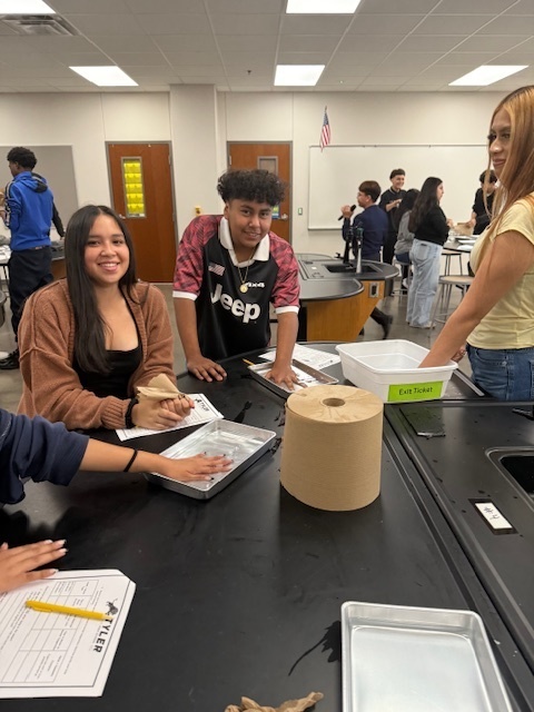 students with hands in water