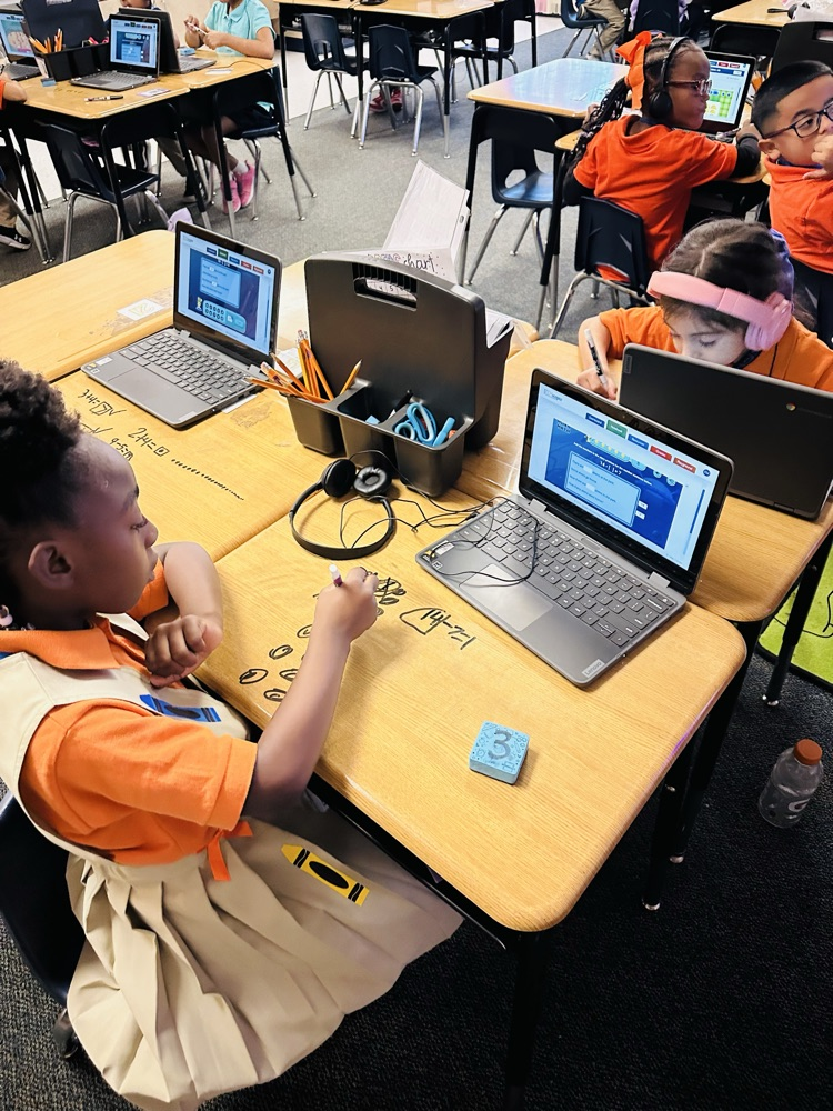 student working in math
