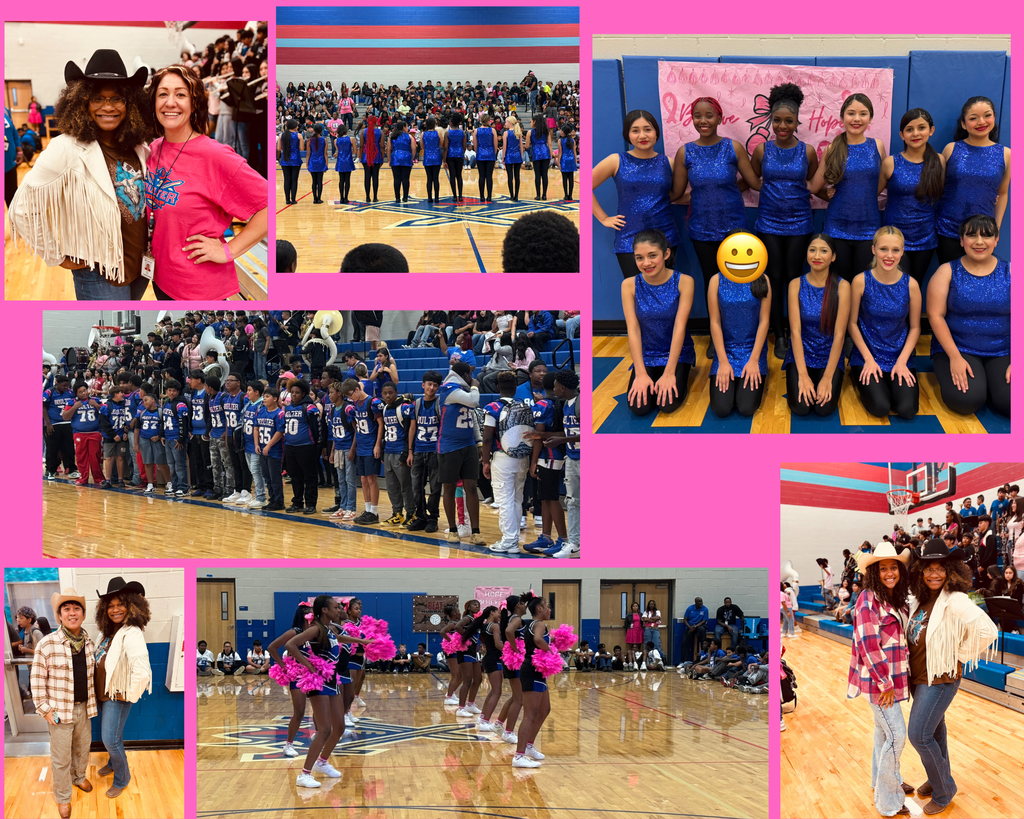 Teachers and students at the pink out homecoming pep rally 