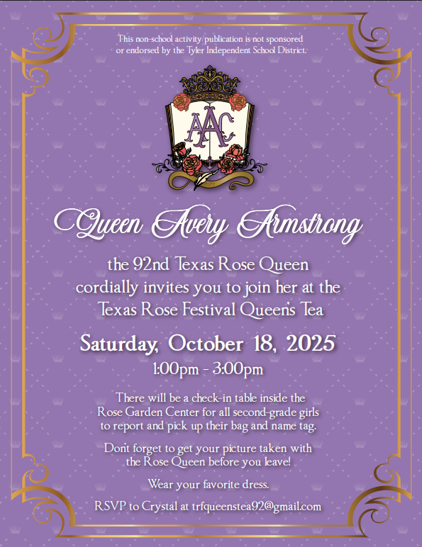 Rose Queen invitation to Queens Tea