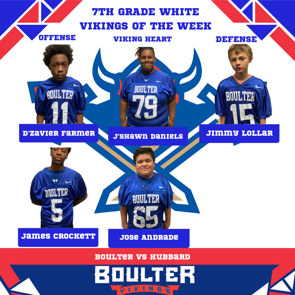 7th grade white team, D’zavier Farmer, J’shawn Daniel’s, Jimmy Lollar, James Crockett, Jose Andrade