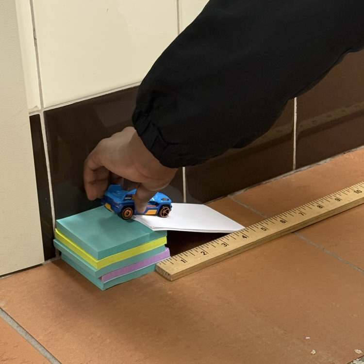 soon as completing a force and motion, experiment with a stack of sticky notes, no cards and hot wheels cars