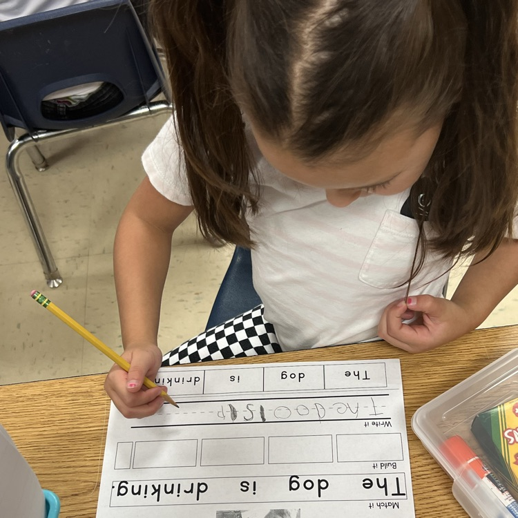 students working on using words to build full sentences
