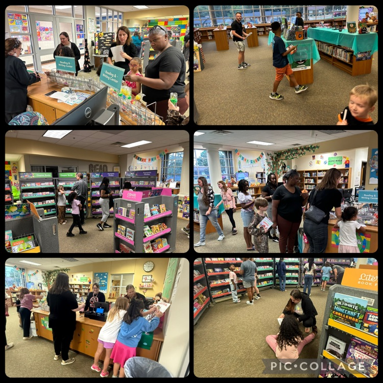 students and families shopping at the book fair
