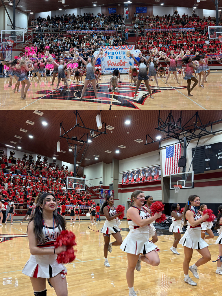 🇺🇸 We brought the spirit and the stars before tonight’s big game against Longview! 🎉 We proudly honored all Veterans in attendance for their service. 🙏 👏 Teacher of the Week: Coach Ross Barber, recognized for his heroic act performing the Heimlich maneuver and saving a student’s life. 🏃♀️ Girls Varsity Cross Country: Celebrated as District Champions! 🔥 Performances lit up the gym from Varsity Cheer, Southern Belles Drill Team, and the Big Red Band! 🎯 And we wrapped it all up with a classic dizzy bat game—Seniors took the win! Red Raider pride was in full force today! ❤️💙