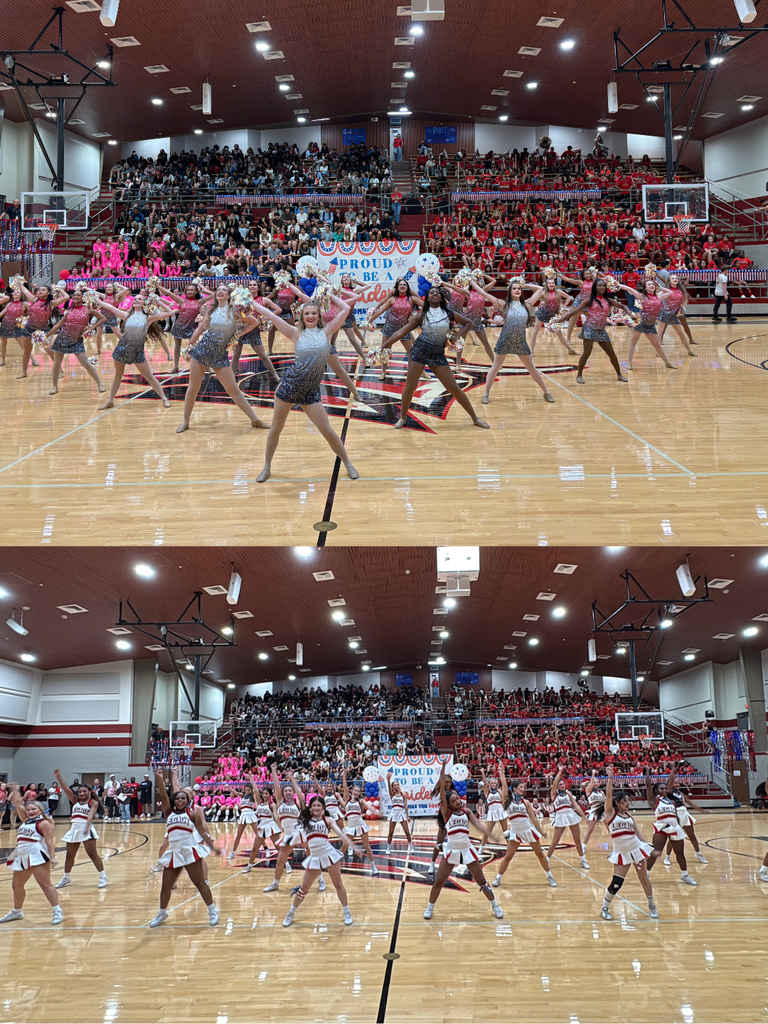 🇺🇸 We brought the spirit and the stars before tonight’s big game against Longview! 🎉 We proudly honored all Veterans in attendance for their service. 🙏 👏 Teacher of the Week: Coach Ross Barber, recognized for his heroic act performing the Heimlich maneuver and saving a student’s life. 🏃♀️ Girls Varsity Cross Country: Celebrated as District Champions! 🔥 Performances lit up the gym from Varsity Cheer, Southern Belles Drill Team, and the Big Red Band! 🎯 And we wrapped it all up with a classic dizzy bat game—Seniors took the win! Red Raider pride was in full force today! ❤️💙