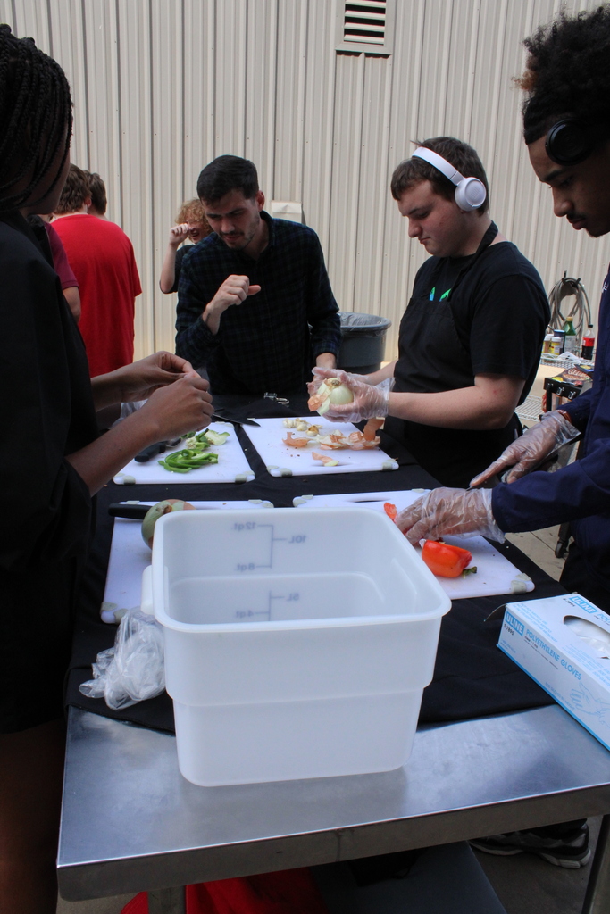 Coach Macias and Mr. McHann's class making fajitas