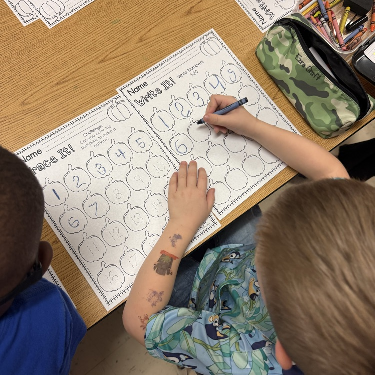 student completing pumpkin art