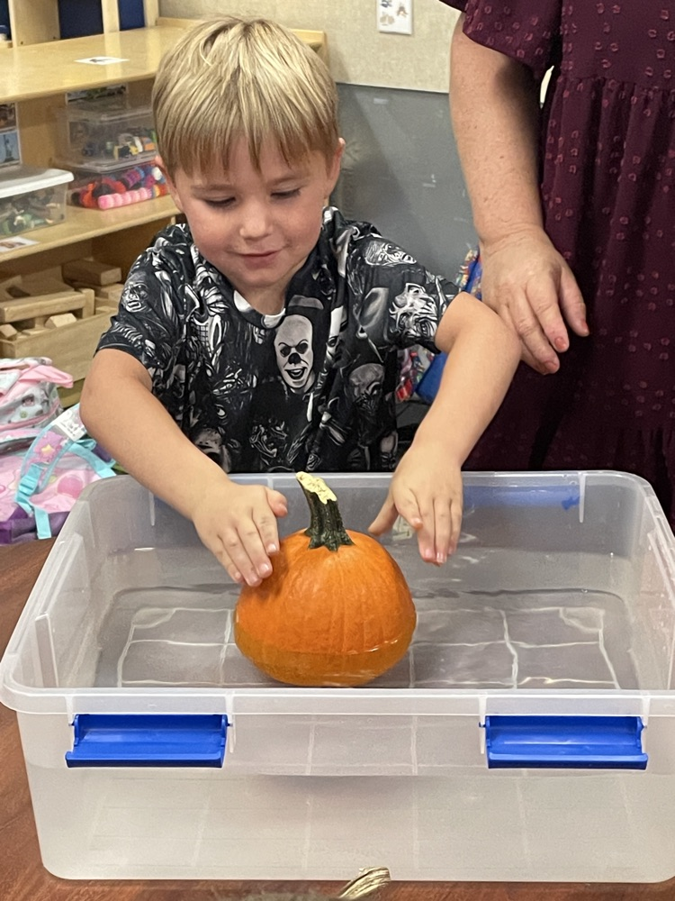 Kids doing pumpkin activities.