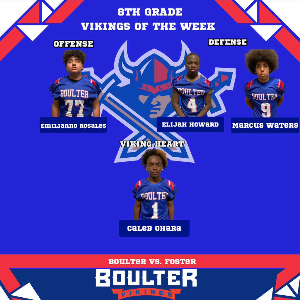 8th grade Vikings of the week, Emiliano Rosales, Elijah Howard, Marcus Waters, Caleb Ohara.