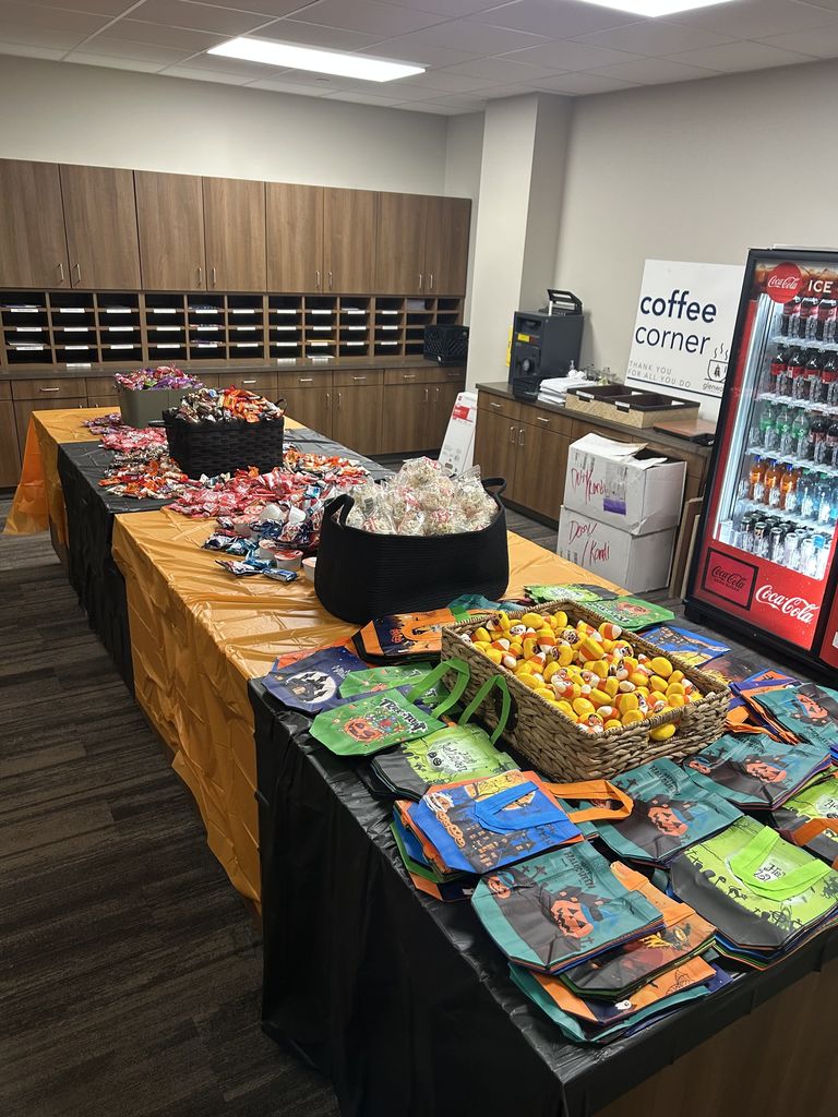 Trick or treating in the mail room at Tyler Legacy