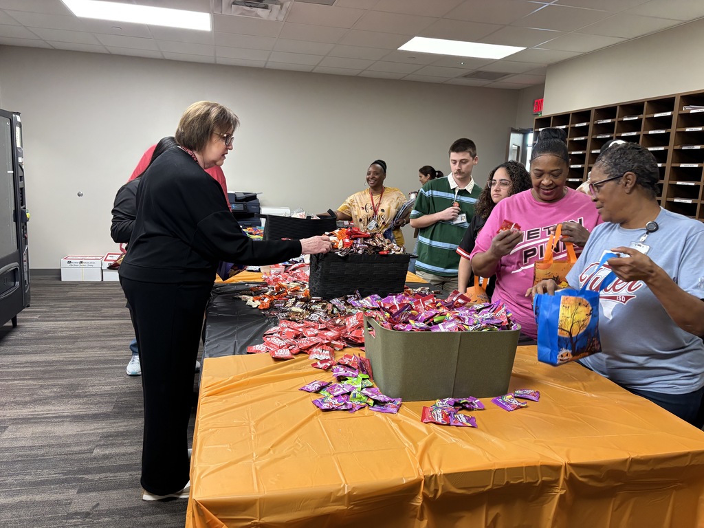 Trick or treating in the mail room at Tyler Legacy