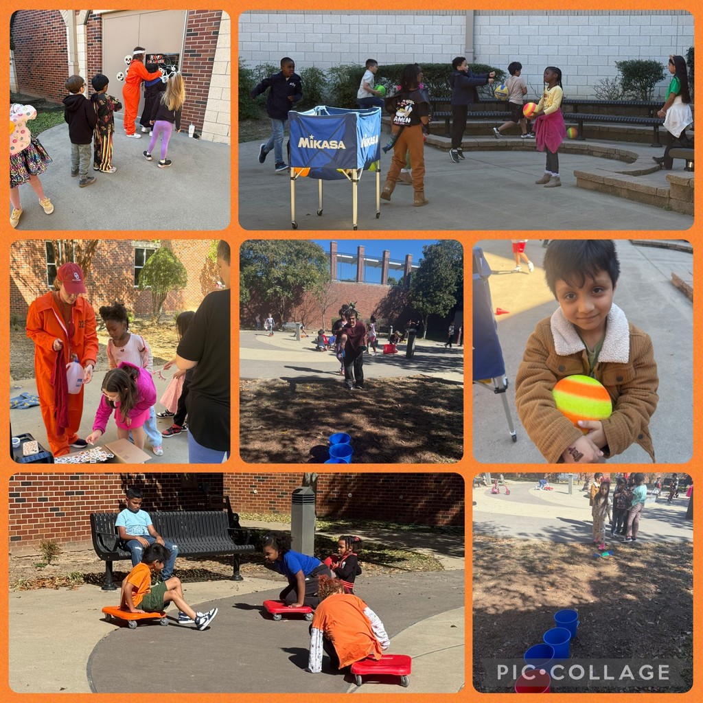 outdoor games and stations for behavior party such as scooter soccer, bean bag toss, and tattoos