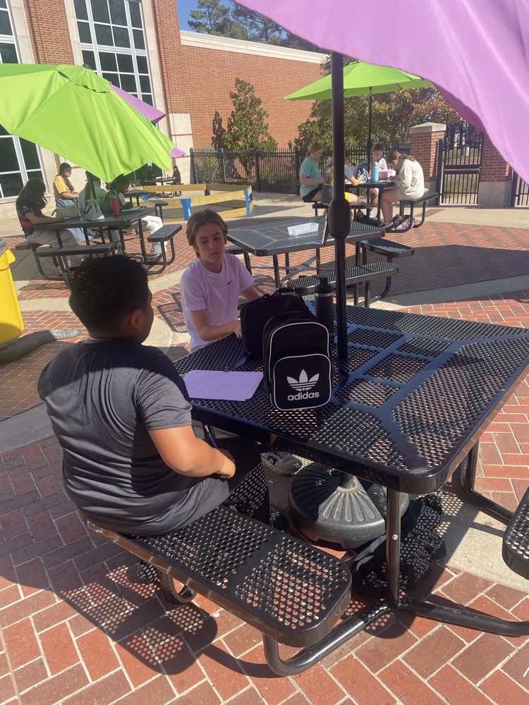 Students drawing in the courtyard.