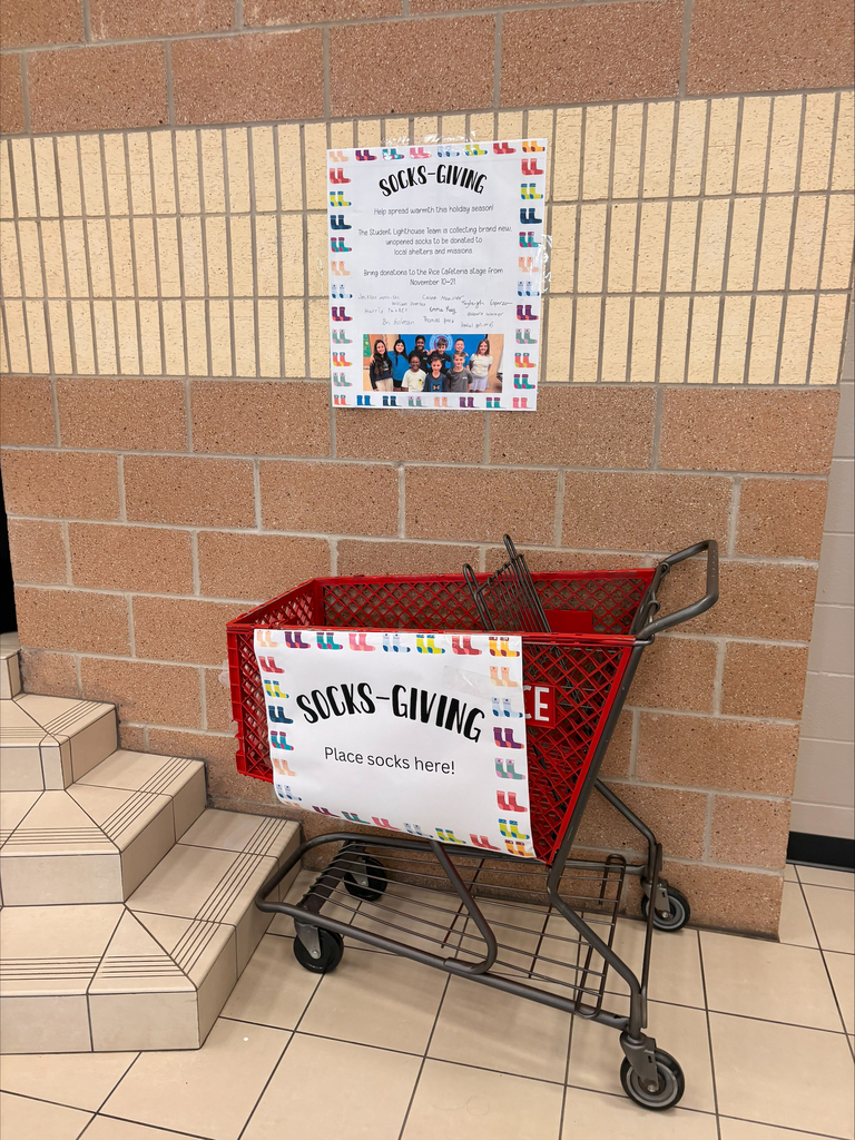 red basket in the cafeteria for collecting sock donations