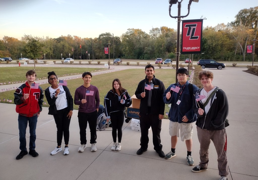 Members of Rho Kappa Social Studies Honor Society (and other willing students) stayed after school yesterday and planted hundreds of flags to honor our US Military Veterans this Veterans Day! Thanks to the members of all military branches!  