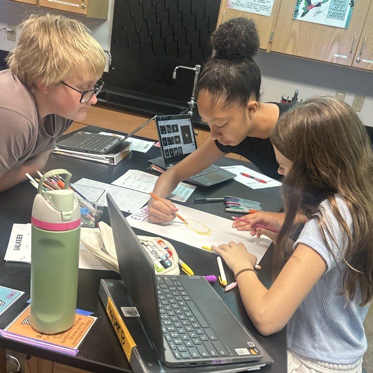 students making posters over galaxies