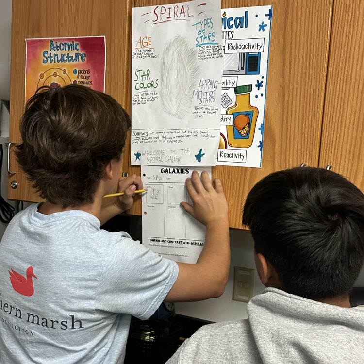 students making posters over galaxies
