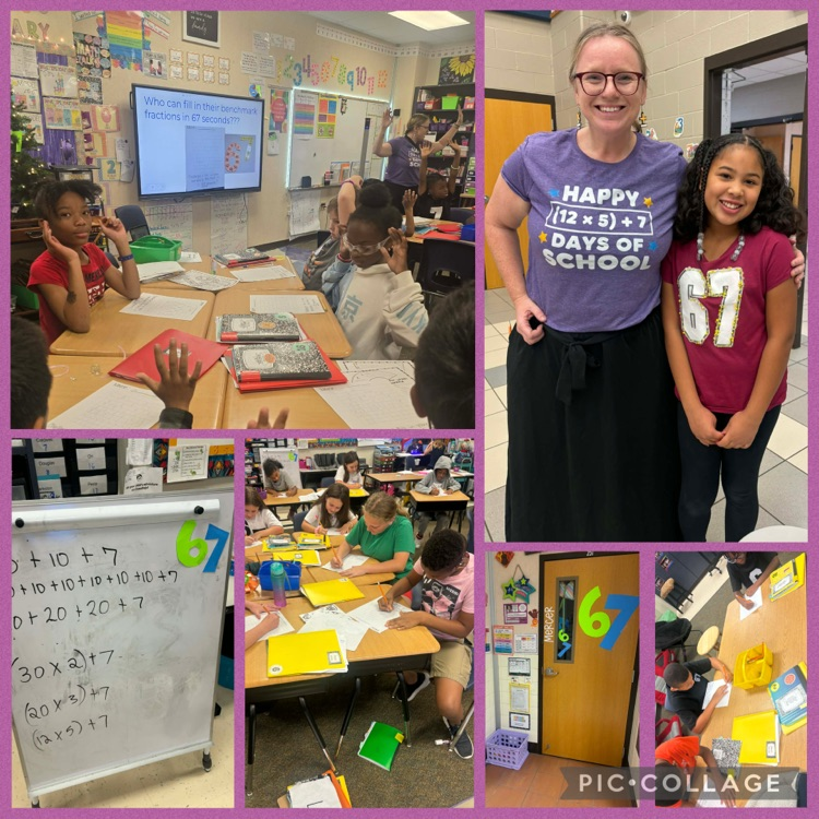 Fourth grade students doing various activities and wearing 6β7 shirts for 6β7 day