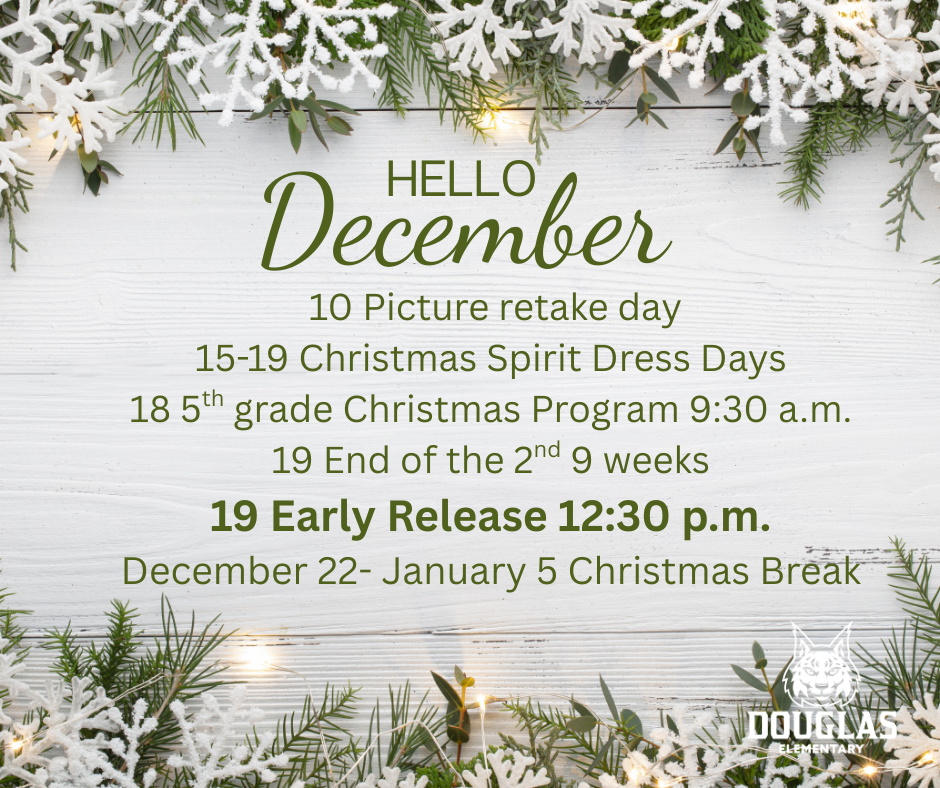 December Schedule of Events For more information call the  office at 9032622100