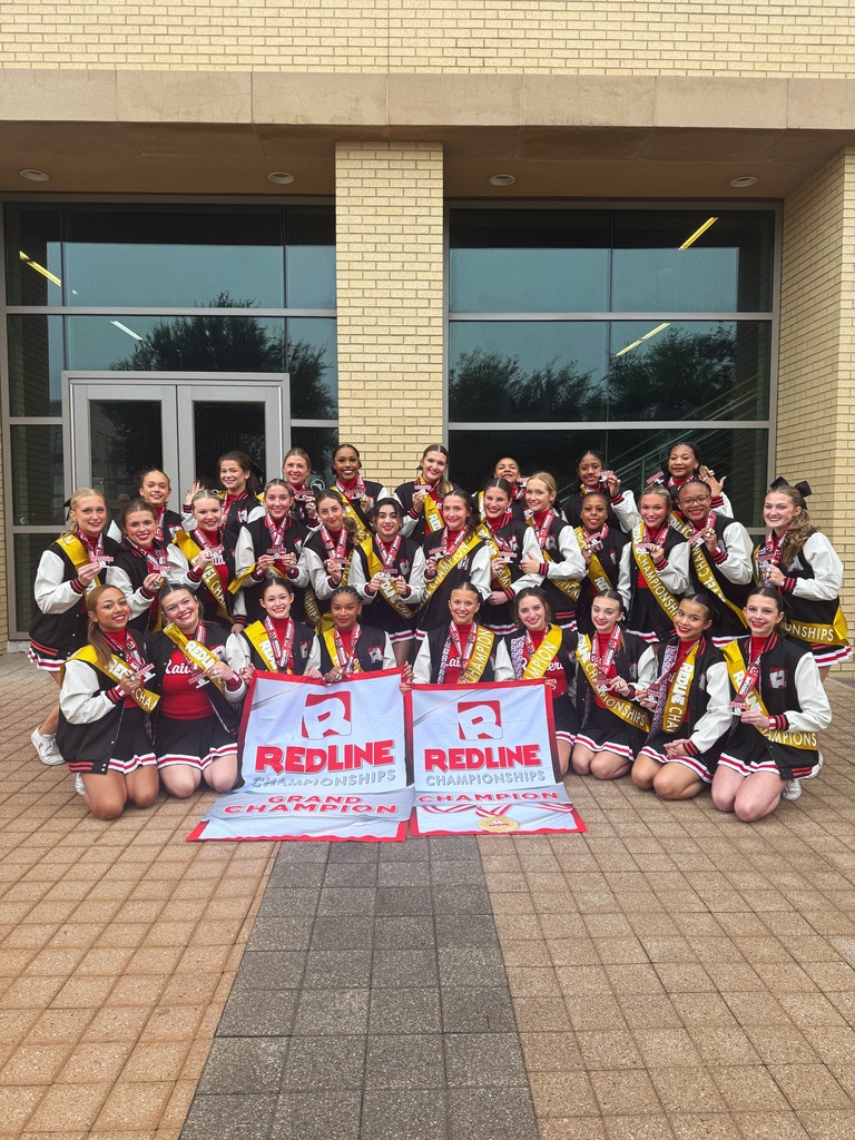 Tyler Legacy cheerleaders competed at the RedLine Scholastic Championship in Frisco this morning. They came home with First place in Large Varsity and Grand Champions of all schools!