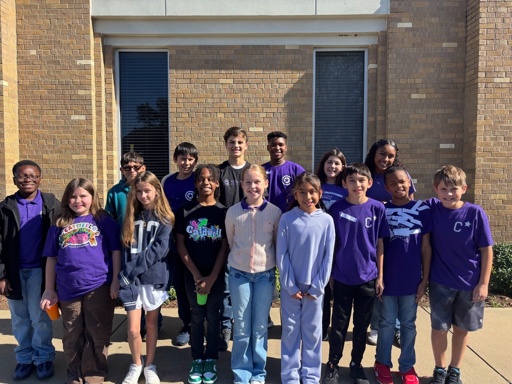 Group of Caldwell students smile as begin their day of meaningful community projects led by the campus Leader in Me action teams.