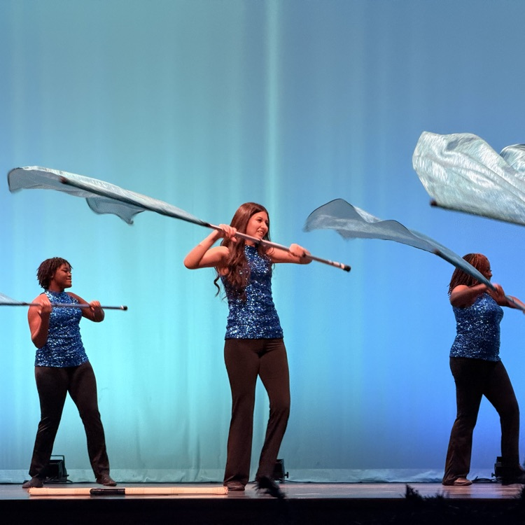 flag twirlers on stage