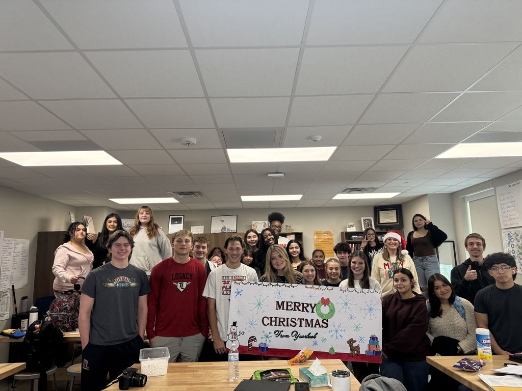 Tyler Legacy yearbook with a Merry Christmas sign