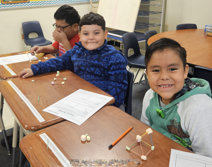 Students built, explored, and identified three-dimensional figures while strengthening their understanding of faces, edges, and vertices—all through hands-on learning.