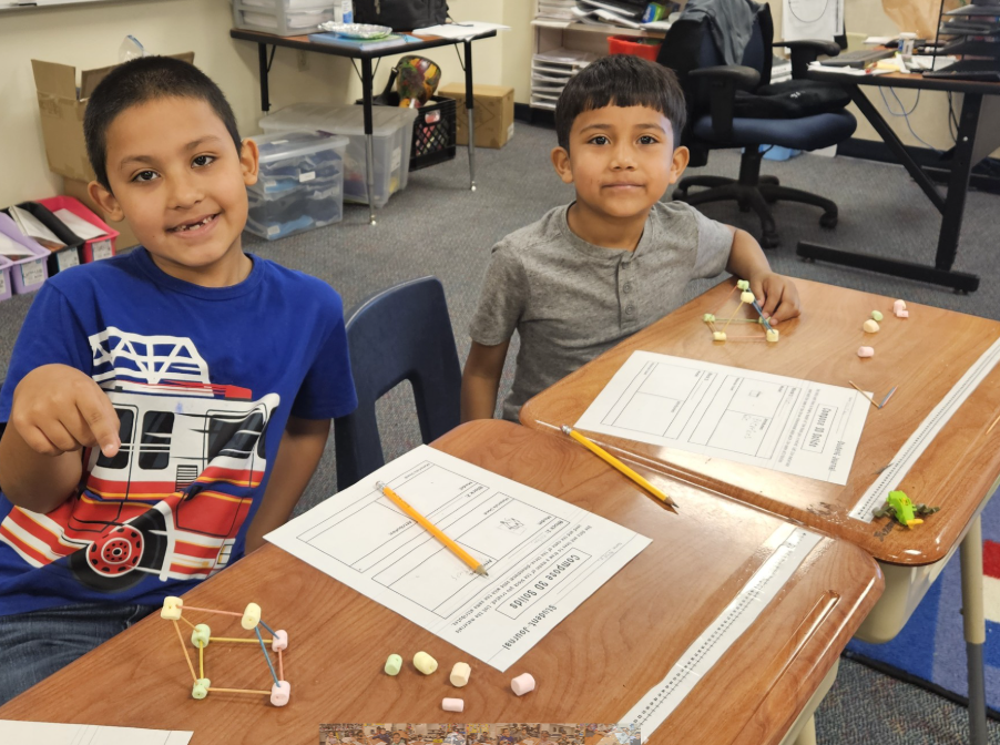 Students built, explored, and identified three-dimensional figures while strengthening their understanding of faces, edges, and vertices—all through hands-on learning.
