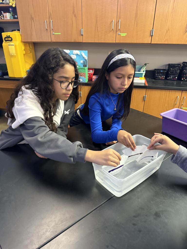 Two girls are conducting an experiment with paper and water