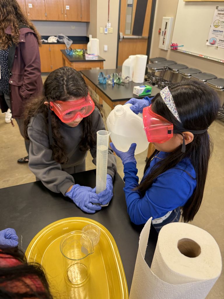 Two girls are conducting an experiment with water and a test tube.
